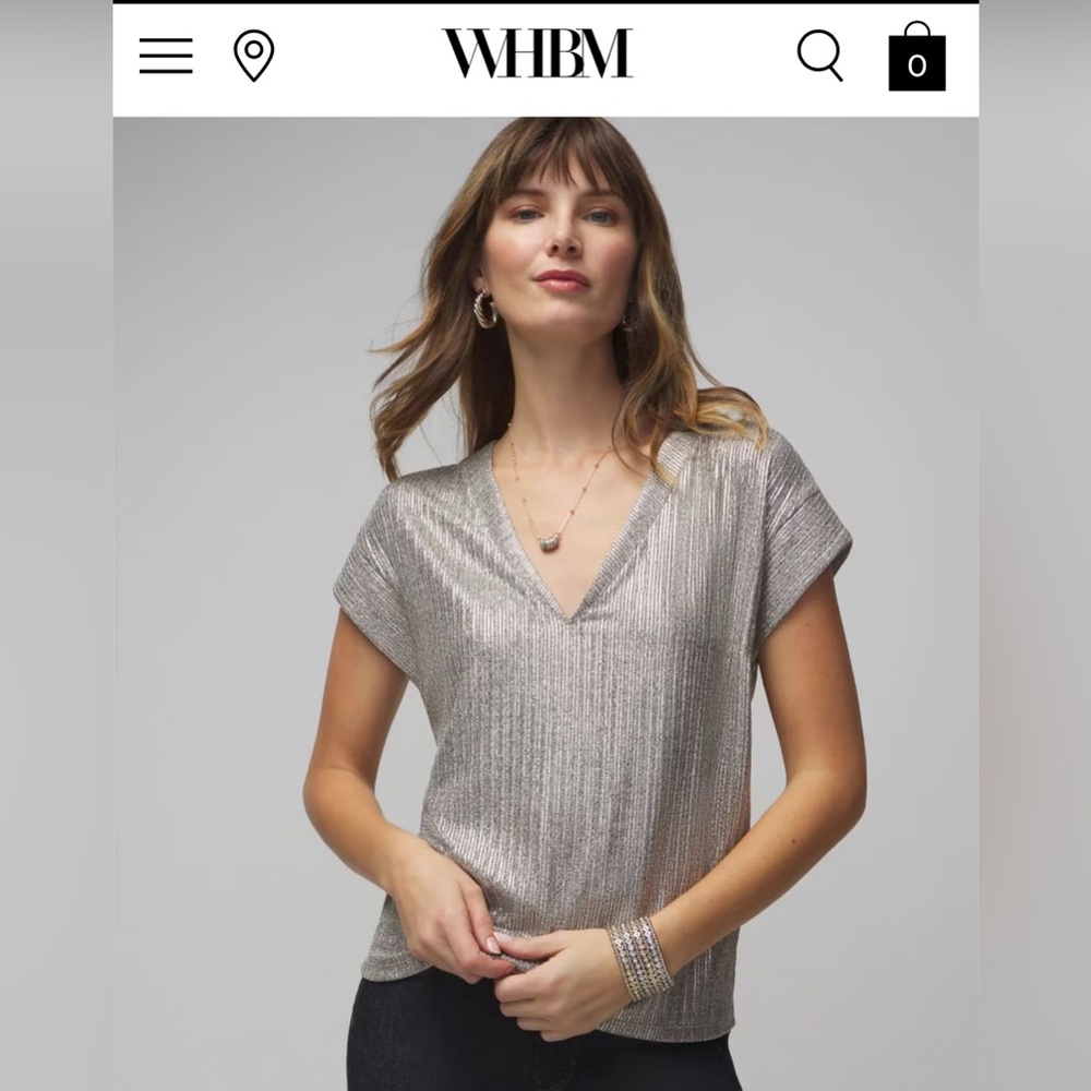Rib Power Tee V-neck WHBM silver metallic, size medium